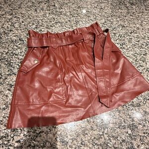 Elegant Burgundy Leather Skirt